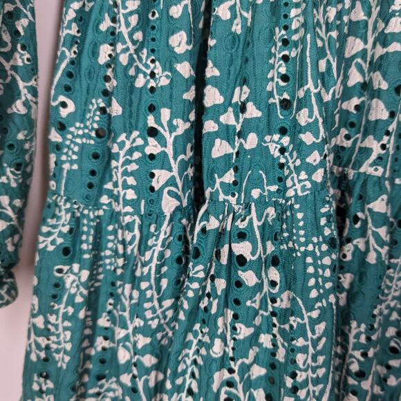Rixo Sasha Floral Mini Dress Green Cotton Eyelet Broderie Anglaise Small Preown - Picture 9 of 13